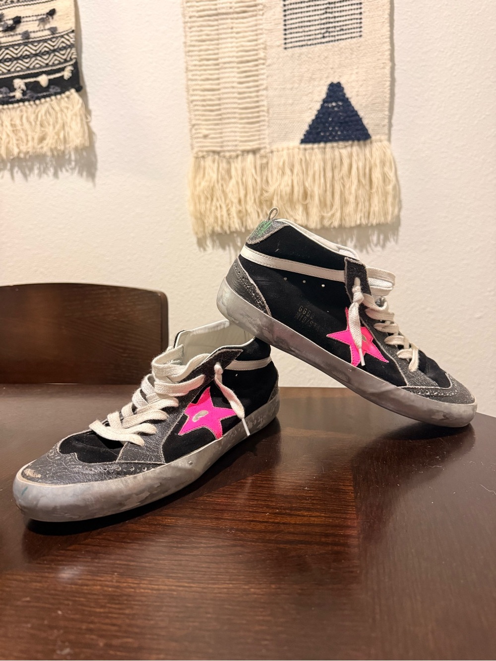 Golden Goose Black Suede Sneakers with Pink Star